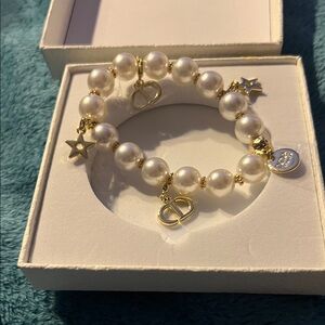Dior Gold and White Pearl Charm Bracelet